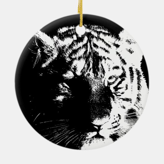 Schwarz-Weiß-Pop Tiger Keramikornament (Hinten)