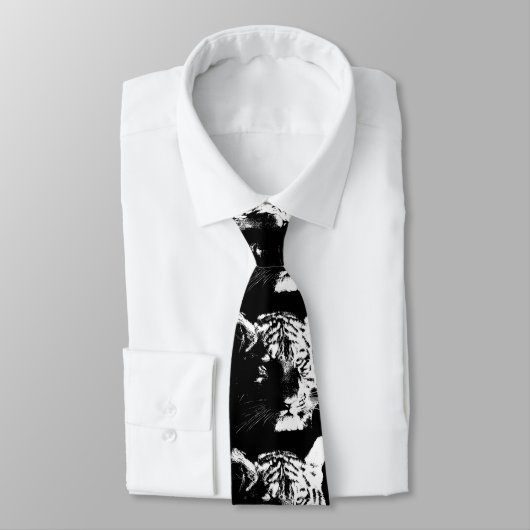 Schwarz-Weiß-Pop Tiger Krawatte (Gebunden)