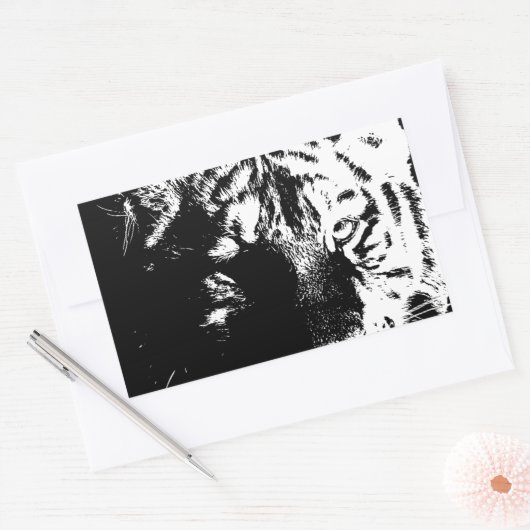 Schwarz-Weiß-Pop Tiger Rechteckiger Aufkleber (Umschlag)