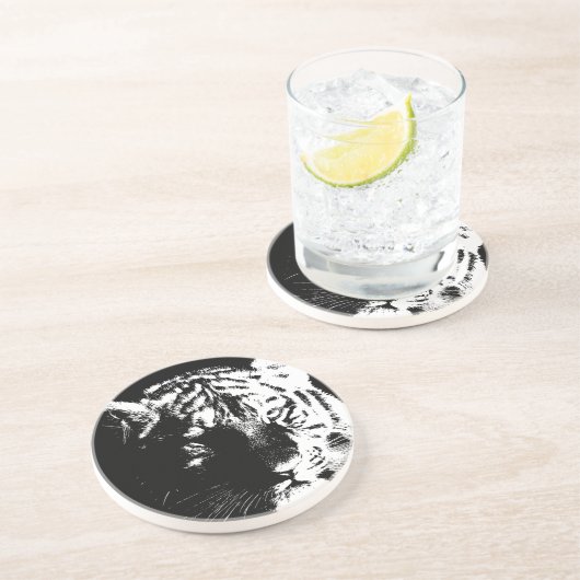 Schwarz-Weiß-Pop Tiger Untersetzer (Seite)