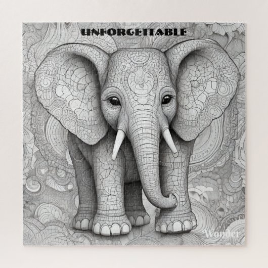 Schwarz-Weiß-Portrait Detaillierte Elefantenkunst Puzzle (Vertikal)