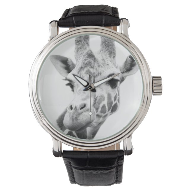 Schwarz-Weiß-Portrait einer Giraffe Armbanduhr (Vorderseite)