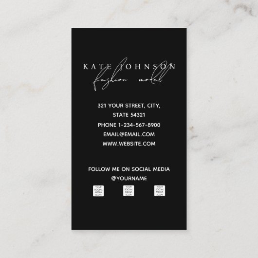 Schwarz-Weiß-Portrait-Vorlage für benutzerdefinier Visitenkarte (Rückseite)