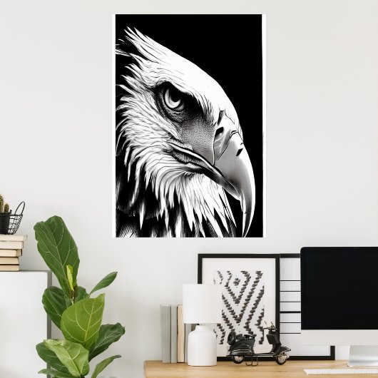 Schwarz-Weiß-Porträt eines Adlers | Art der AI Poster (Heimbüro)