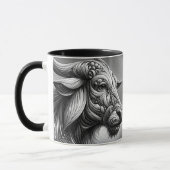 Schwarz-Weiß-Porträt eines stilisierten Büffels. Tasse (Links)
