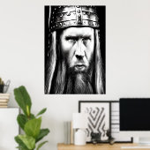 Schwarz-Weiß-Porträt eines Wikings | Art der AI Poster (Heimbüro)