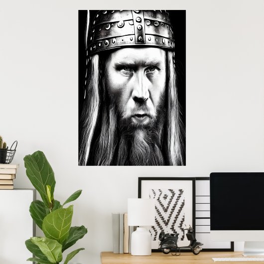 Schwarz-Weiß-Porträt eines Wikings | Art der AI Poster (Heimbüro)