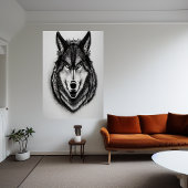 Schwarz-Weiß-Porträt eines Wolfs | AI Art Poster