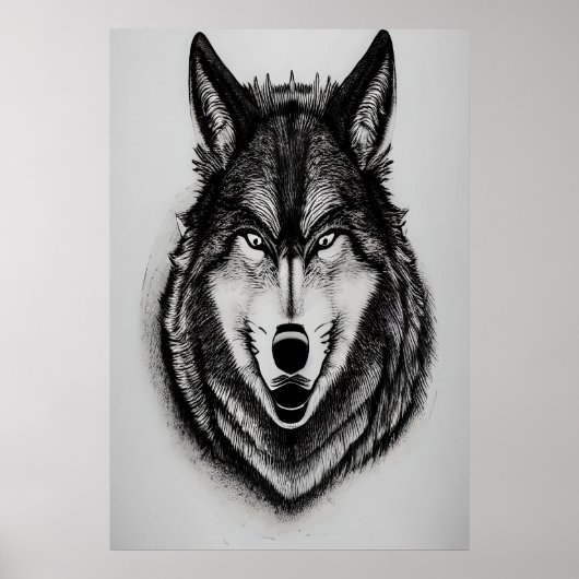 Schwarz-Weiß-Porträt eines Wolfs | AI Art Poster (Vorne)