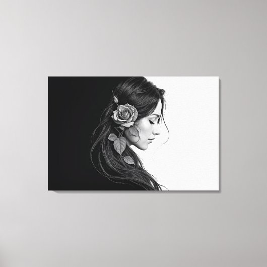 Schwarz-Weiß-Porträt schöner Frauenkunst Leinwanddruck (Vorderseite)