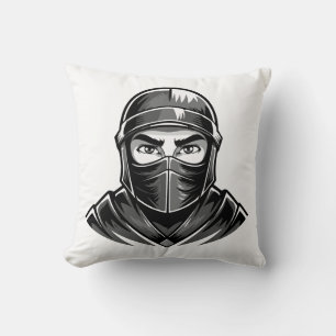Schwarz-weiß-Porträtkopf männlicher Krieger-Ninja Kissen