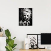 Schwarz-Weiß-Poster einer jungen Punk-Frau Poster (Heimbüro)