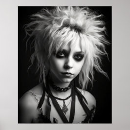 Schwarz-Weiß-Poster einer jungen Punk-Frau Poster