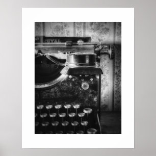 Schwarz-weiß Posterprint einer Vintage-Schreibmasc Poster