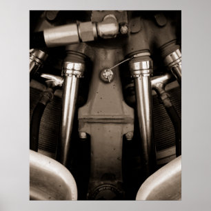 Schwarz-weiß Posterprint eines Flugzeugmotors Poster