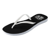 Schwarz-Weiß-Preppy-Script-Monogramm Badesandalen (Schrägansicht)