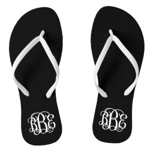 Schwarz-Weiß-Preppy-Script-Monogramm Badesandalen
