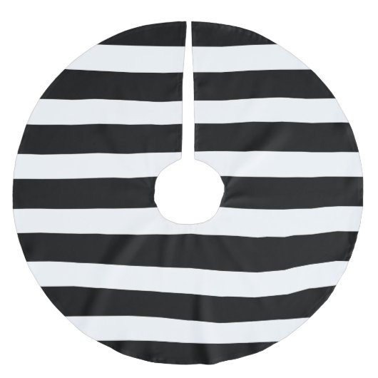 Schwarz-Weiß-Preppy-Streifen Polyester Weihnachtsbaumdecke (Vorderseite)