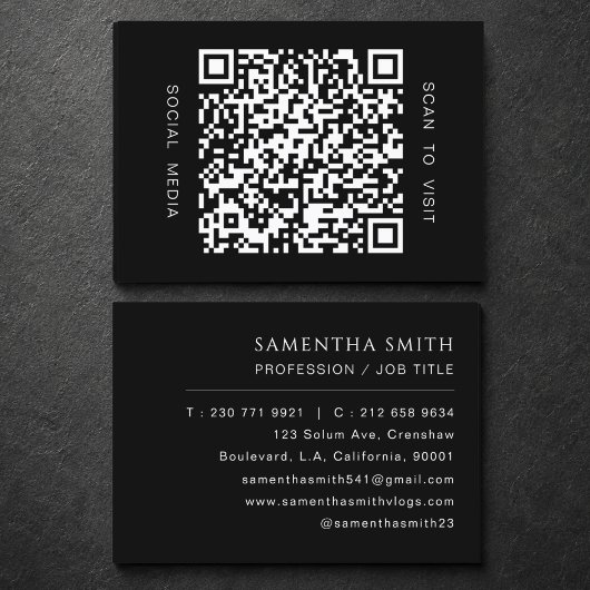 Schwarz-Weiß Professionell Minimales QR-Code  Visitenkarte