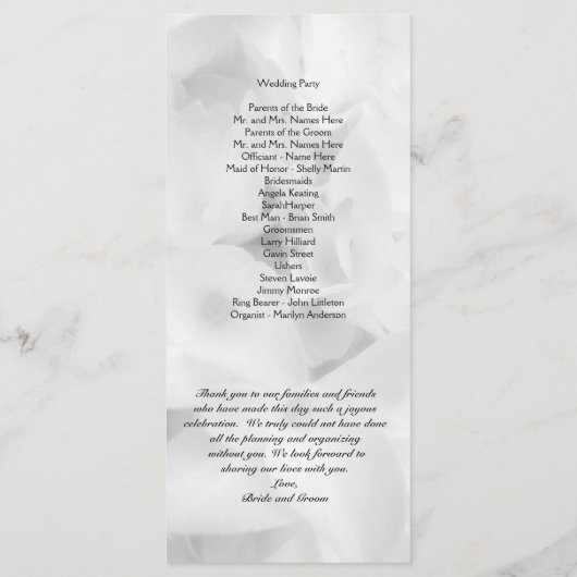 Schwarz-Weiß-Programm für erschwingliche Hochzeite Programm (Rückseite)