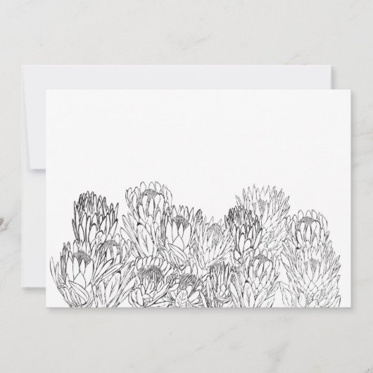 Schwarz-Weiß-Protea Sketch Bouquet Einladung (Vorderseite)