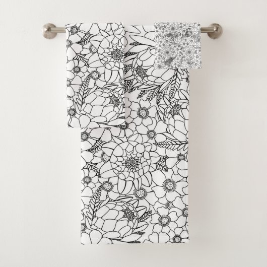 Schwarz-Weiß-Protea-Wildblume Badhandtuch Set (Insitu)