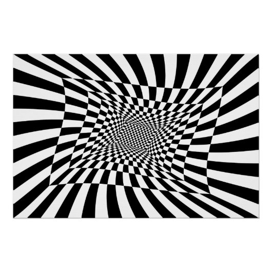 Schwarz-Weiß-Psychedelic-Schachbrett Poster (Vorderseite)