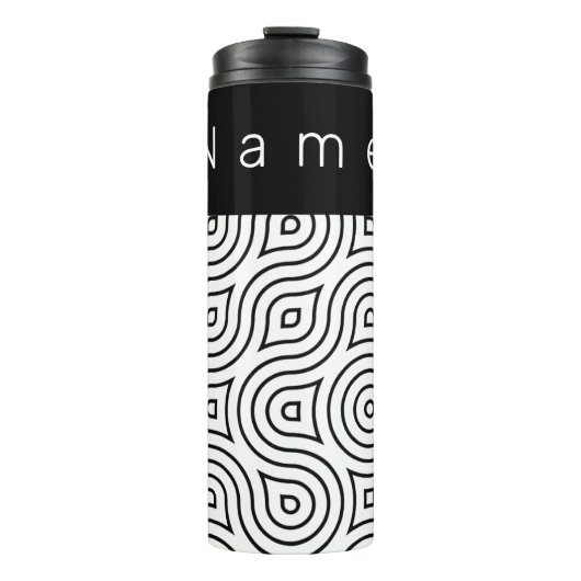 Schwarz-Weiß-Psychedelic-Waves Thermosbecher (Vorderseite)