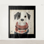 Schwarz-Weiß-Pulli-Hündchen mit Schnee Wandteppich (Vorderseite)