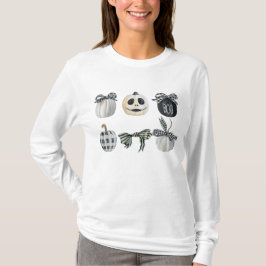 Schwarz-weiß Pumpkin Coquette Bow Halloween T-Shirt