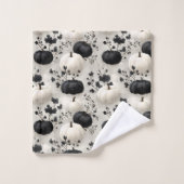 Schwarz-Weiß-Pumpkin-Falldesign Badhandtuch Set (Waschlappen)