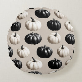 Schwarz-Weiß-Pumpkin-Falldesign Rundes Kissen