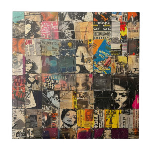 Schwarz-Weiß-Punk-Rock-Comic-Collage-Raster Fliese
