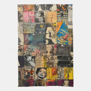 Schwarz-Weiß-Punk-Rock-Comic-Collage-Raster Geschirrtuch