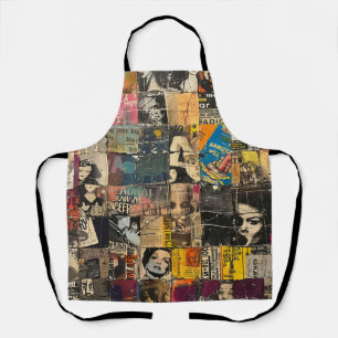 Schwarz-Weiß-Punk-Rock-Comic-Collage-Raster Schürze