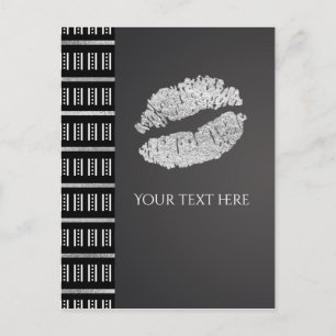 Schwarz Weiß Punkt & Faux Silber Schimmer Lippen E Postkarte