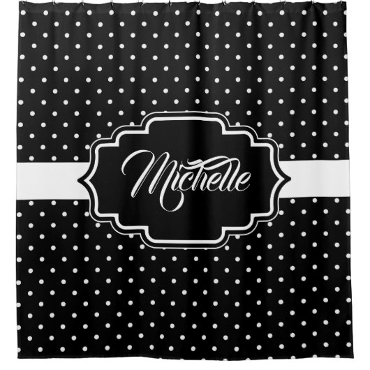 Schwarz-Weiß-Punkte Duschvorhang (Vorderseite)