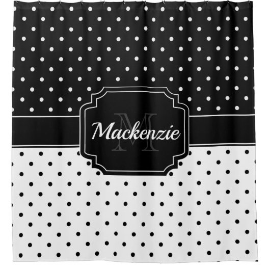Schwarz-Weiß-Punkte Duschvorhang (Vorderseite)