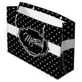 Schwarz-Weiß-Punkte Große Geschenktüte (Rückseite Schrägansicht)