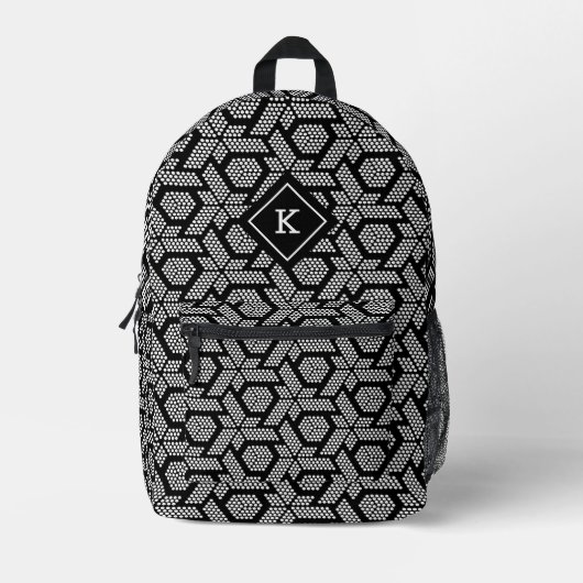 Schwarz-Weiß-Punkte in einem geometrischen Muster Bedruckter Rucksack (Vorderseite)