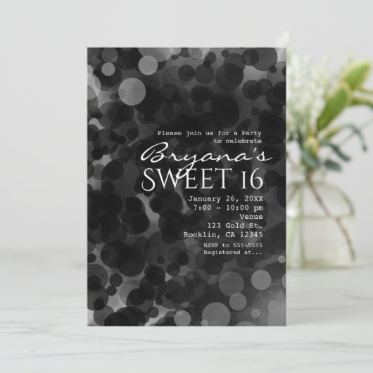 Schwarz-Weiß-Punkte Moderne schicke Party Einladun Einladung (Stehend Vorderseite)