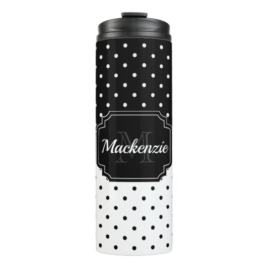 Schwarz-Weiß-Punkte Thermosbecher (Vorderseite)