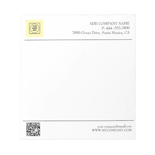Schwarz-Weiß-QR-Code Geschäftslogo Modern Notizblock (Vorderseite)