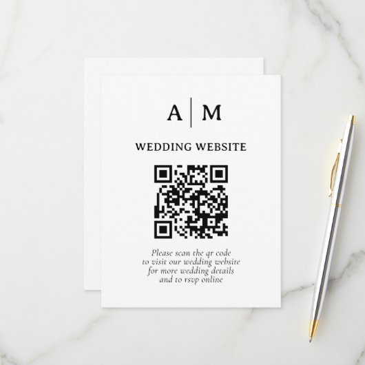 Schwarz-Weiß-QR-Code-Hochzeit RSVP Karte (Vorderseite/Rückseite Beispiel)