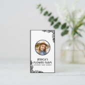 Schwarz-Weiß-QR-Code Professional 2 Foto Floral Visitenkarte (Stehend Vorderseite)