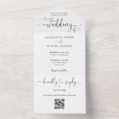 Schwarz-Weiß-QR-Code-Script-Herzen Hochzeit All In One Einladung (Innen Boden)