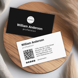 Schwarz-Weiß-QR-Code-Social-Media-Icons Ihr Logo Visitenkarte