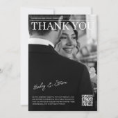 Schwarz-Weiß-QR-Codeliste für Hochzeiten Dankeskarte (Vorderseite)