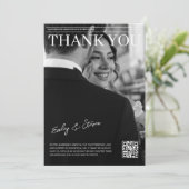 Schwarz-Weiß-QR-Codeliste für Hochzeiten Dankeskarte (Stehend Vorderseite)