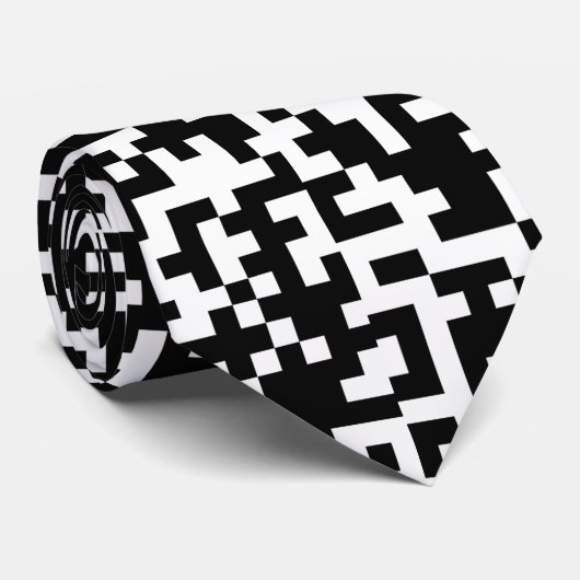 Schwarz-Weiß-QR-Motif-Muster Krawatte (Gerollt)